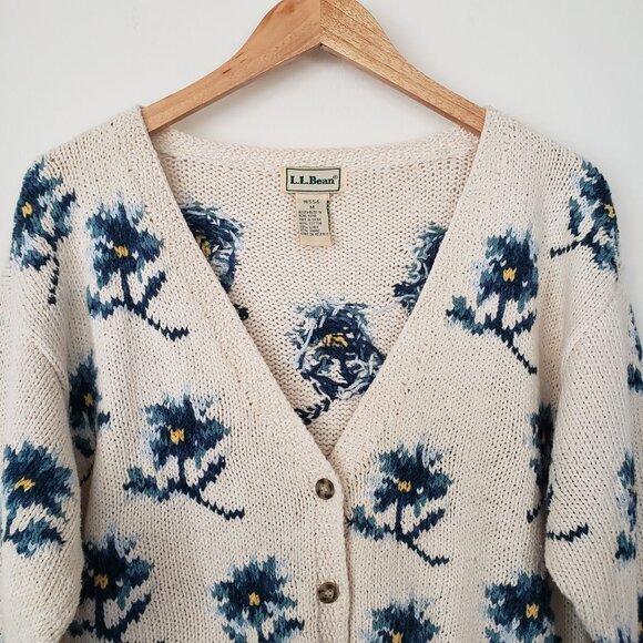 Vintage L. L. Bean Floral Button Down Knit Cardigan Sweater Size M - Picture 4 of 16